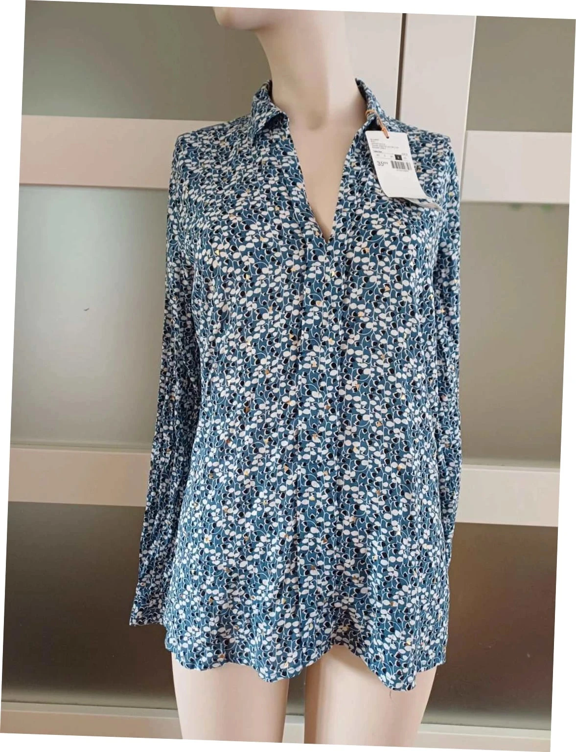 Blouse fluide Bonobo Instinct - Motif Muguet Bleu & Doré - NEUVE L